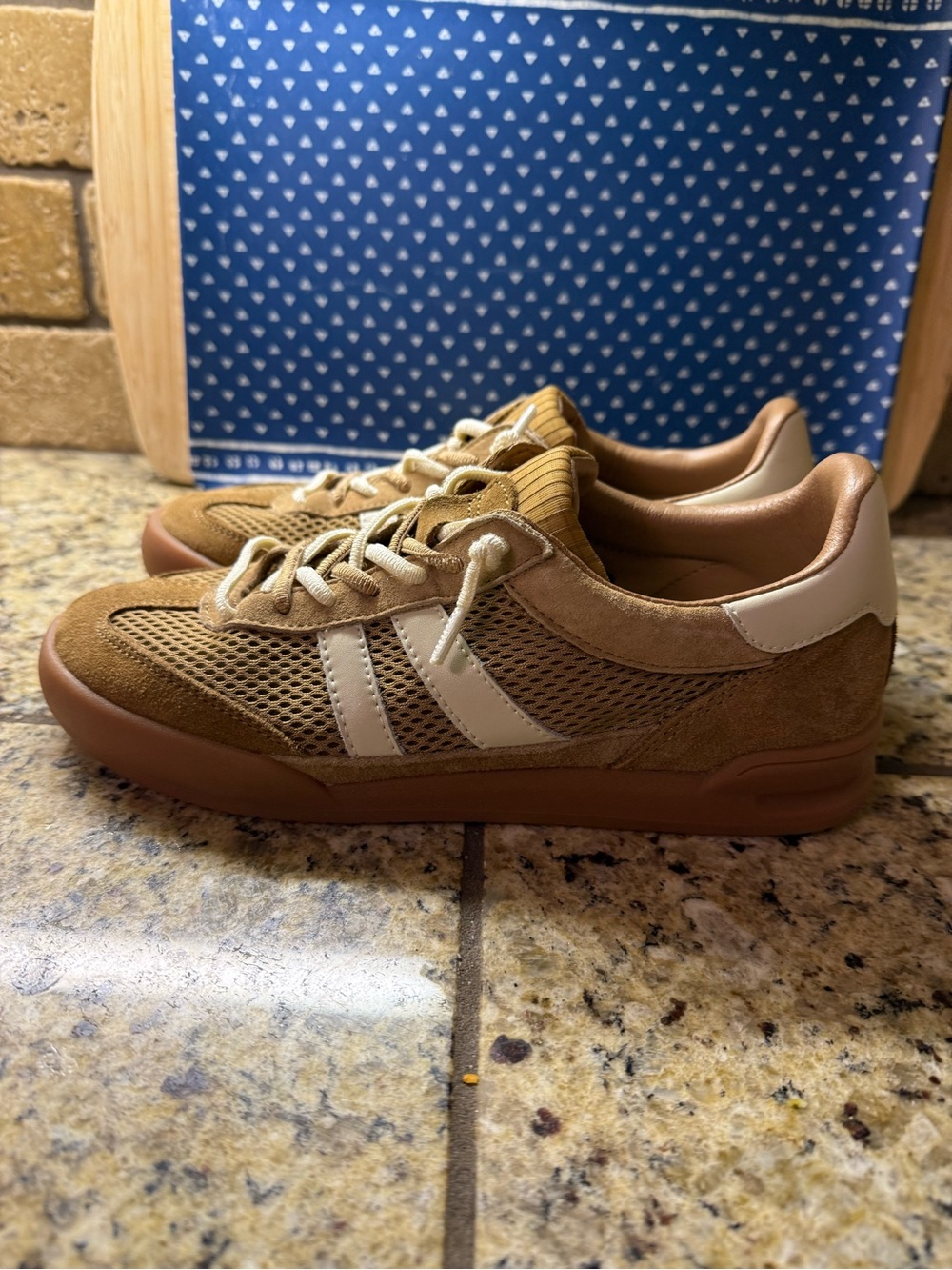 Steve Madden Tan Suede & Cream Mesh Sneakers